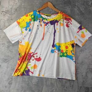 Chicme Mens XXL White Paint Splat Graphic Tee Artcore Artsy Short‎ Sleeve